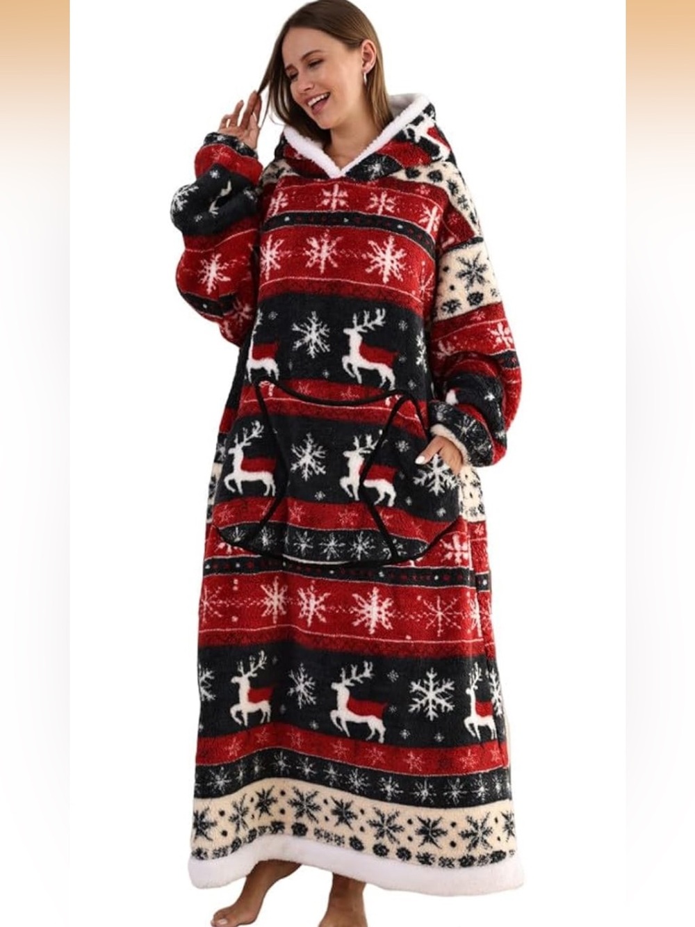 Cozy Holiday Reindeer Plush Hooded Blanket
